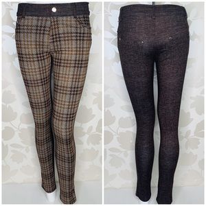 YELETE Stretchy Plaid-Front Jeggings/Leggings